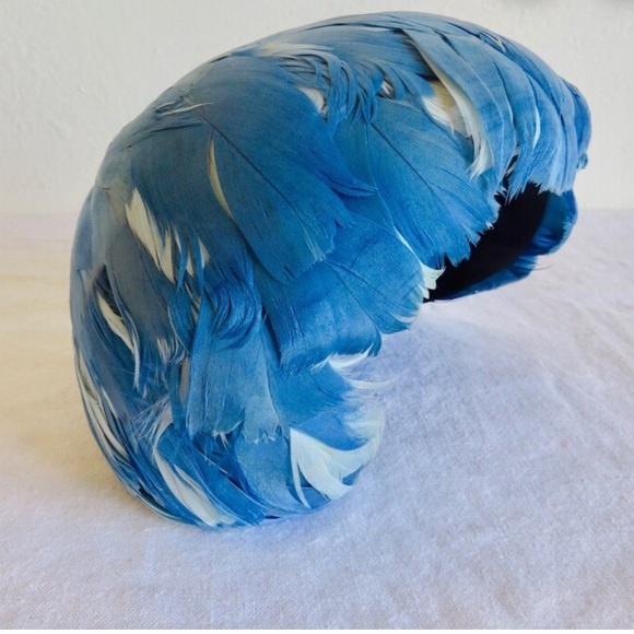VTG 1950s Blue Feather Cloche Cocktail Hat - Picture 6 of 7